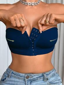 SHEIN Sujetador con cierre delantero acolchado y push up, fácil de usar - Azul Marino - Ver 2