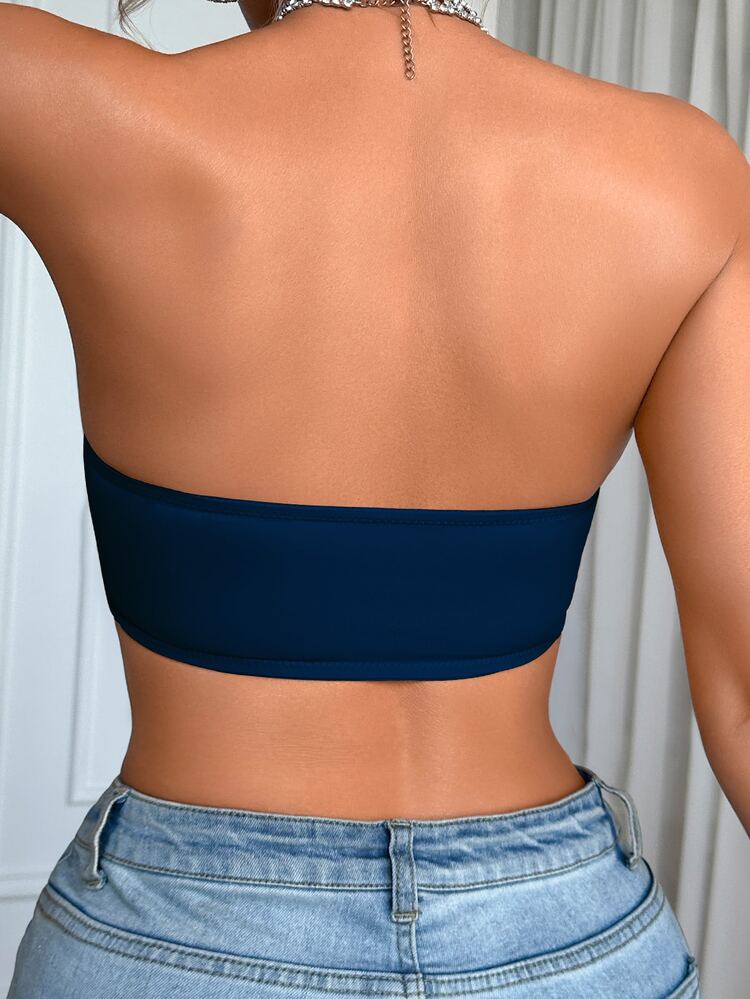 SHEIN Sujetador con cierre delantero acolchado y push up, fácil de usar - Azul Marino - Añade 5