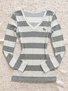 Teen Girls Casual Minimalist V-Neck Versatile Slim Fit Long Sleeve T-Shirt - Multicolor - View 3