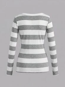 Teen Girls Casual Minimalist V-Neck Versatile Slim Fit Long Sleeve T-Shirt - Multicolor - View 2