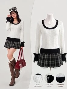 Flirla 女士優雅秋冬日常派對聚會拍照必備套頭毛衣，附蝴蝶結袖口 - 彩色 - 查看 1