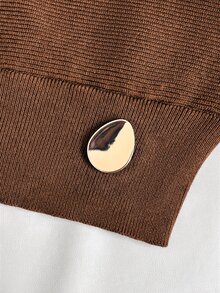 LUMIGAL Women's New Autumn/Winter Fine Ribbed Texture Semi-High Neck Batwing Sleeve Ribbed Waist Side Metal Buckle Fashion Elegant Commuter Style Versatile Sweater - Brown - View 3