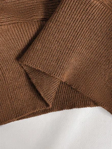 LUMIGAL Women's New Autumn/Winter Fine Ribbed Texture Semi-High Neck Batwing Sleeve Ribbed Waist Side Metal Buckle Fashion Elegant Commuter Style Versatile Sweater - Brown - View 4
