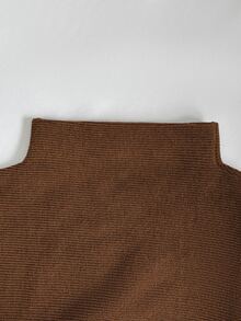 LUMIGAL Women's New Autumn/Winter Fine Ribbed Texture Semi-High Neck Batwing Sleeve Ribbed Waist Side Metal Buckle Fashion Elegant Commuter Style Versatile Sweater - Brown - View 5