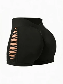 Slayform Slayform 1pc Regular Shorts/Side Cutout Design/Basic Style/Black/Sports Shorts/Fitness/Yoga Seamless - Black - View 5