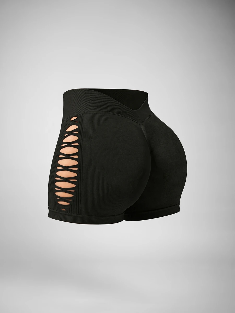 Slayform Slayform 1pc Regular Shorts/Side Cutout Design/Basic Style/Black/Sports Shorts/Fitness/Yoga Seamless - Black - View 1