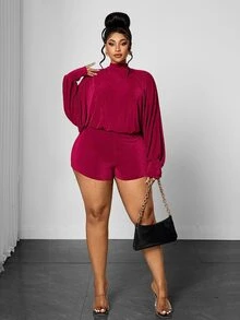Maweii Burgundy Sexy Hot Girl Backless Half-High Neck Lantern Sleeve Short Jumpsuit, High Waist Slimming Jumpsuit Fall Christmas - Burgundy - View 7