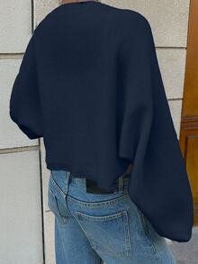 Autumina Women's Solid Color Bat Wing Sleeve Cropped Casual Minimalist Cardigan - Navy Blue - View 2