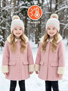 SHEIN Mantel Vintage untuk Anak Perempuan, Jubah Elegan dan Chic, Musim Gugur, Musim Dingin, Gaun Tamu Pernikahan: Tebal dengan Bulu Domba - Baby Pink - View 7