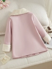 SHEIN Mantel Vintage untuk Anak Perempuan, Jubah Elegan dan Chic, Musim Gugur, Musim Dingin, Gaun Tamu Pernikahan: Tebal dengan Bulu Domba - Baby Pink - View 2
