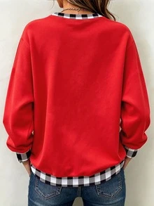 EMERY ROSE Plus Size Women's Christmas Plaid Christmas Tree Crew Neck Long Sleeve Sweatshirt, Christmas Holiday Vibe Sweatshirt Winter - Hot Pink - View 2