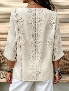 Linhara Plus Size Women's Vintage Floral Casual Shirt, Suitable For All Seasons, Comfortable Fit Everyday Shirt - Multicolor - View 2