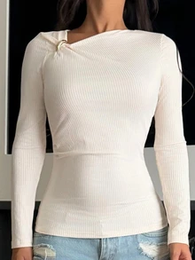 Ronhire Women Fall Winter Elegant Work Top,Beige Oblique Collar Long Sleeve Ruched Waist Decorative Button Apricot Fashion Apparel For New Year & Party Wear - Apricot - View 3