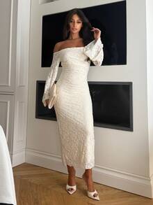 Ronhire Women's Elegant Lace Off-Shoulder Long Dress, Spring/Summer Wedding Guest Dress Sundress - Beige - View 1