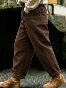 Linhara New Corduroy Fabric Plus Size Casual Commuter Long Pants With Pockets, Suitable For Spring, Summer, Autumn And Winter Fall - Brown - View 1