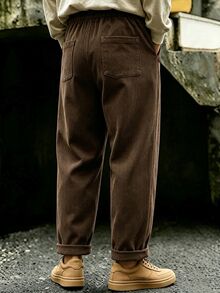 Linhara New Corduroy Fabric Plus Size Casual Commuter Long Pants With Pockets, Suitable For Spring, Summer, Autumn And Winter Fall - Brown - View 2