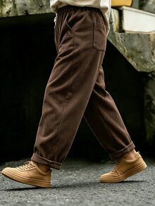 Linhara New Corduroy Fabric Plus Size Casual Commuter Long Pants With Pockets, Suitable For Spring, Summer, Autumn And Winter Fall - Brown - View 8