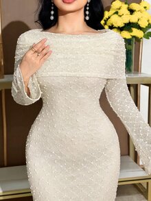 Feyla 大码纯色优雅收腰鸡尾酒会礼服 - 杏色 - 查看 7