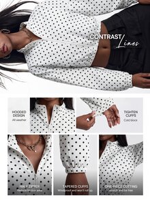 Innovista Innovista 女款波點印花長袖保守版型寬鬆抓絨內裡運動加厚夾棉外套，運動服，保暖，戶外，滑雪 - 白色 - 查看 5