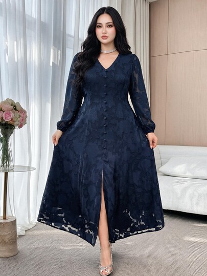 Feyla Vestido de Noche Formal Elegante Casual para Mujer Talla Grande con Cuello en V, Malla y Patchwork, para Fiesta, Navidad y Otoño