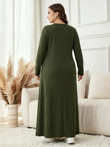 Seusyu Plus Size Women Lace Patchwork Casual Party Dress - Green - View 2