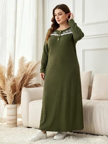 Seusyu Plus Size Women Lace Patchwork Casual Party Dress - Green - View 6