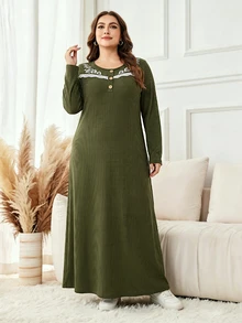Seusyu Plus Size Women Lace Patchwork Casual Party Dress - Green - View 7