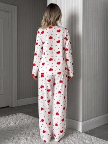 SHEIN Women Cute Heart Print Long Sleeve High Waist Comfy Pajama Set - Multicolor - View 2