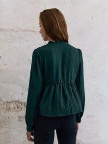 Nöista Áo blouse nữ màu xanh lá có thêu trước ngực, tạo độ phồng ở đường eo, phù hợp cho phong cách thường ngày, trang phục hằng ngày cho mùa thu đông - Màu xanh lá cây đậm - Xem 7