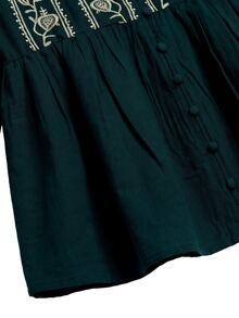 Nöista Áo blouse nữ màu xanh lá có thêu trước ngực, tạo độ phồng ở đường eo, phù hợp cho phong cách thường ngày, trang phục hằng ngày cho mùa thu đông - Màu xanh lá cây đậm - Xem 11