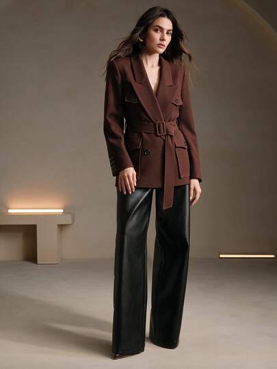 Anewsta Otoño/Invierno Premium Estilo Old Money Moda Moderna Diseño de Solapa Picuda Ropa de Trabajo Cintura Ceñida Manga Larga Elegante Blazer