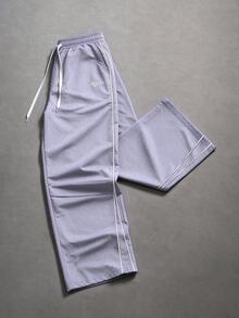 Manfinity Roghcode 男士街頭學院風長褲，秋季 - 淺灰紫 - 查看 3