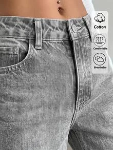 SHEIN Women Wide Leg Light Wash Grey Casual Petite Denim Jeans - Light Wash - View 5