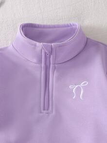 SHEIN Babyflicka rosettbroderad sweatshirt & mjukisbyxset höst - Blåröd - Visa 7