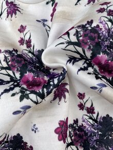 SHEIN 新生兒肩扣抓絨加厚花卉印花套頭運動衫與純色內搭褲套裝，適合冬季 - 紫色 - 查看 8