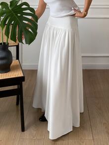 SHEIN X GALILEA Serisse Women Long Solid Color White Elastic High Waist Skirt, Winter, Fall,Going Out Skirt,Homecoming, Graduation, Casual Work Commute Skirt Spring - White - View 3