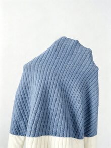 SHEIN 女款撞色 Polo 領針織貼身洋裝，修身迷你毛衣洋裝，燈籠泡泡袖 - 藍色 - 查看 4