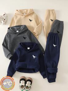 SHEIN 6pcs Kids Young Boy Autumn Winter Casual Knit Solid Color Print Pattern Hoodie Sweatshirt & Joggers Long Pants Tracksuit Basic Multi-Piece Set Sports Outfit - Multicolor - View 6