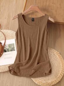 Rusticease Women's Casual Linen Tank Top, Summer Women Wholesale Basic For Top , Basics - Chocolate Brown - View 1