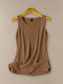 Rusticease Women's Casual Linen Tank Top, Summer Women Wholesale Basic For Top , Basics - Chocolate Brown - View 4