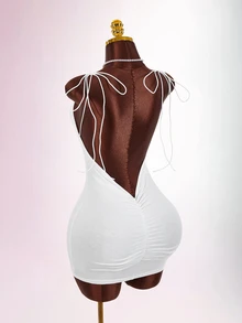 Amplova Y2K Sexy Bodycon Backless Tie-Up Butterfly Mini Dress,Dresses For Women Summer - White - View 8