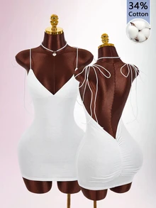 Amplova Y2K Sexy Bodycon Backless Tie-Up Butterfly Mini Dress,Dresses For Women Summer - White - View 1