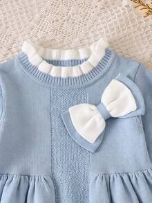 SHEIN Gaun Rajut Lengan Panjang Gaya Prancis untuk Bayi Perempuan, Modis Musim Gugur/Dingin - Baby Blue - View 4