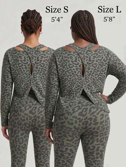 Innovista Innovista Women's Plus Size Leopard Print Long Sleeve T-Shirt And Leggings Sports Set Autumn, Gym, Workout, Moddest Yoga, Fitness, Athletic Body Shaping
