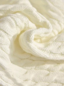 CLARA VERO Cable Knit Palazzo Pants Scarf Set, Relaxed Fit, Winter Cafe Or Stroll, Half Turtleneck, Palazzo - Cream - View 11
