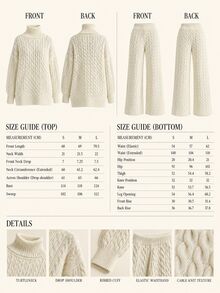 CLARA VERO Cable Knit Palazzo Pants Scarf Set, Relaxed Fit, Winter Cafe Or Stroll, Half Turtleneck, Palazzo - Cream - View 13