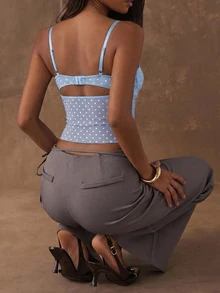 SHEIN BAE Women's Fashion Sexy Lace Patchwork Polka Dot Print Camisole - Baby Blue - View 2