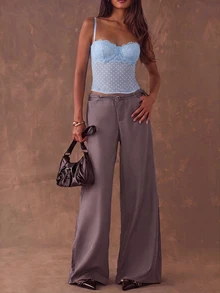 SHEIN BAE Women's Fashion Sexy Lace Patchwork Polka Dot Print Camisole - Baby Blue - View 7