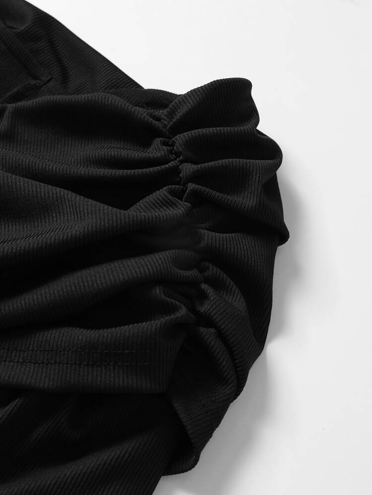 Rometta Elegant Party Formal Cocktail Holiday Cold Shoulder Cinched Waist Pearl Bell Sleeve Plus Size Women's Dress Fall Black - Black - View 4