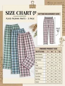 SHEIN Women Cotton 3pcs Multicolour Plaid Pattern Long Pants Homewear Comfort Lounge Sleep Bottom Set - Multicolor - View 4
